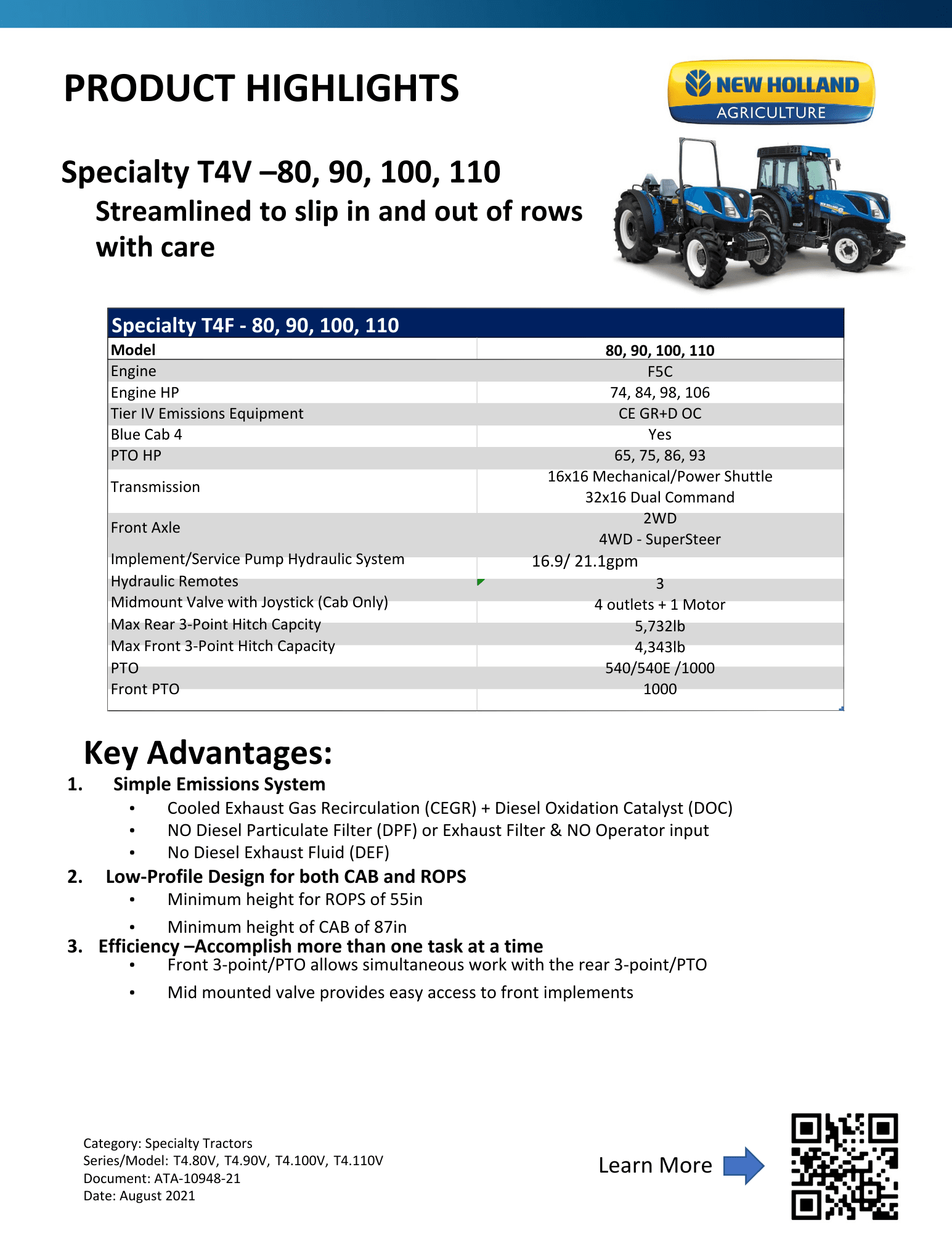 New Holland Ag Tractors Specialty T3F, T4F, T4V Series Pine