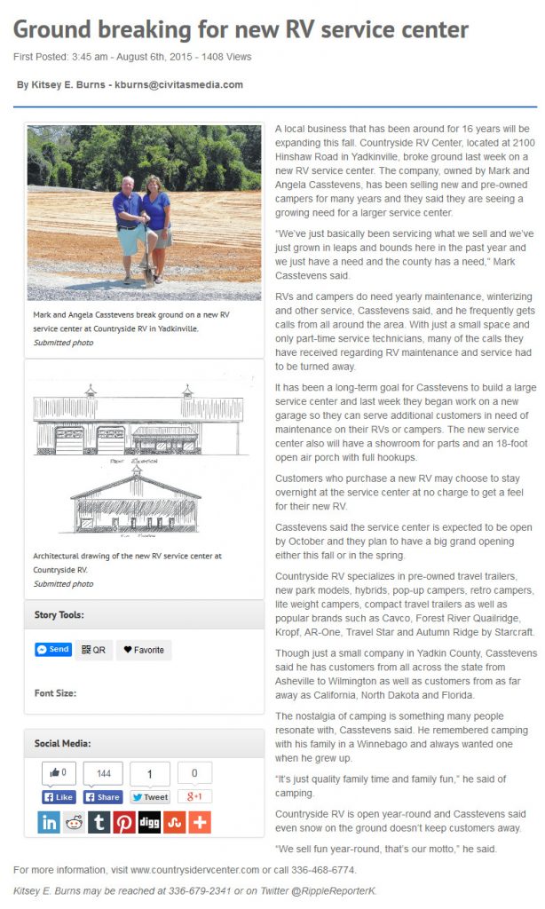 RV Service Center Countryside RV Center Yadkinville, NC